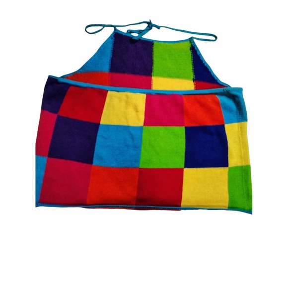 Fiorelli International Womens Knit Halter Top Rainbow Patchwork Size XL Y2K 90s - Picture 2 of 3